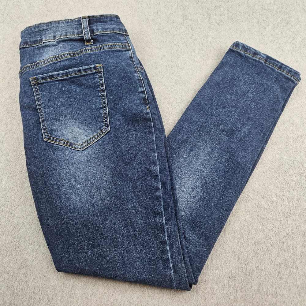 UNBRANDED Jeans Women L Blue Button Fly Skinny Stretch Denim Casual Everyday